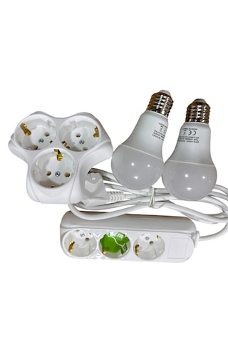 3'lü Grup Priz 2 Metre + 3'lü Yonca Çoğaltıcı Priz Ve 2 Adet 11w Led Ampul Seti