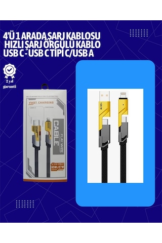 Usb-c Ve Lightning Uyumlu 4'ü 1 Arada Kablo - 65w Hızlı Şarj Örgülü Dayanıklı Yapı