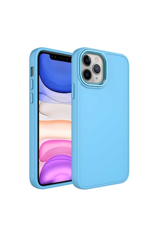 Goocamp Apple Uyumlu iPhone 12 Pro Max Metal Çerçeve Ve Buton Tasarımlı Silikon Luna Kılıf Sierra Mavi