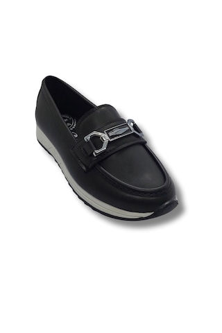 Tarzbu Kadın Siyah Taşlı Tokalı Comfort Loafer Ayakkabı, Rahat Taban, Düz Kadın Babet Ayakkabı Tarzkldüztas1 1961 Sıyah