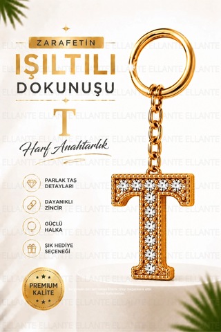 Kişiye Özel Harf Anahtarlık Altın Renk Zirkon Taşlı Şık Çanta Süsü Anahtar Aksesuarı Hediyelik Harf 12078297