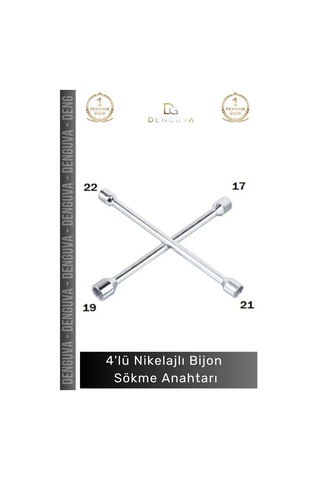 Bijonanahtarı Istavroz Çelik 17 19 21 22 Mm Dayanıklı Oto Lastik Ekipmanı 4'lü Nikelajlı Bijon Sökm