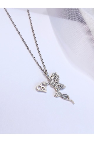 Keskin Gümüş Gümüş Zirkon Taşlı Kalpli Su Perisi Trend Kadın Kolye