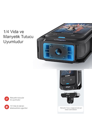 Teknoroket Insta360 X5 Uyumlu Amagisn Metal Çerçeve + Lens Cap Koruma Seti Siyah