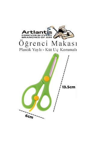 Yeşil Öğrenci Makası 1 Adet Plastik Yaylı Küt Uç Korumalı Okul Makası Çocuk Makası Okul Öncesi Kreş Ana Sınıfı