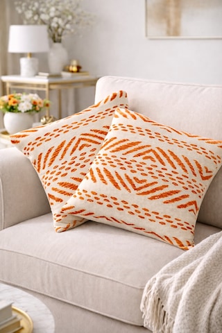 Faralya Life Baskılı Geometrik Desenli 2 Li Kırlent Kılıfı 45x45 Cm Dekoratif Koltuk Yastık Kılıfı Modern Salon Dekoru Açık Pudra Turuncu