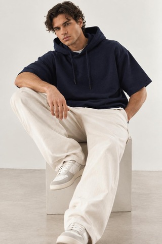 Alexandergardi Cropped Kapüşonlu Kısa Kollu Sweatshirt Lacivert