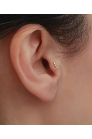 14 Ayar Altın Taşlı Hilal Tragus Piercing Sarı Altın