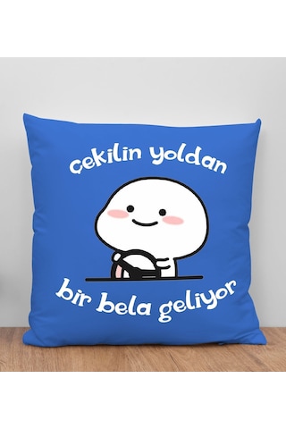 Bk Gift Bir Bela Geliyor Tasarımlı Mavi Kırlent Yastık, Arkadaşa Hediye, Ev Dekorasyonu, Ev Hediyesi-1