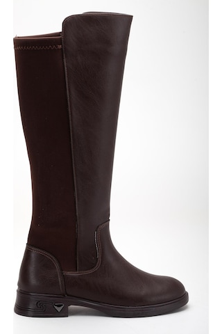 Kahverengi Kadın Çizme Düz Taban Streç Fermuarlı-4332 Kahverengi