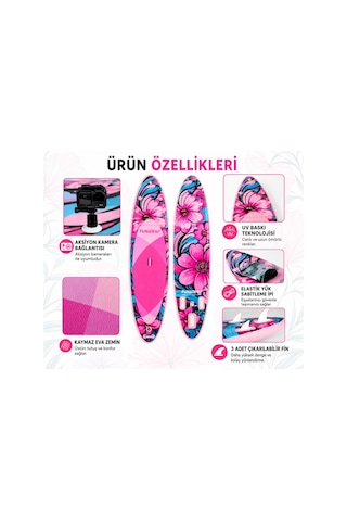 Pınk Flower Şişme Sup Board/stand Up Paddle Board 350x85x15 Cm 1 Yıl Garanti