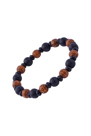 Siyah Oniks Taşlı ve Kilim Desenli Ağaç Bileklik