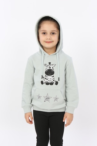 Toontoy Kız Çocuk Yıldızlı Zebra Baskılı Kapüşonlu Sweatshirt Yeşil