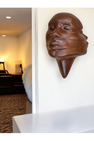 Soyut 3d Yüz Heykeli Modern Duvar Sanatı El Yapımı Dekoratif Mask 48x32 Cm Çağdaş Heykel Duvar