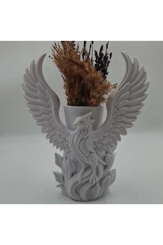 Anka Kuşu 3d Beyaz Vazo Beyaz