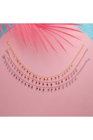 Queen Silver Jewelry 925 Ayar Gümüş Sallantılı Kırmızı Renk Geçişli Altın Halhal