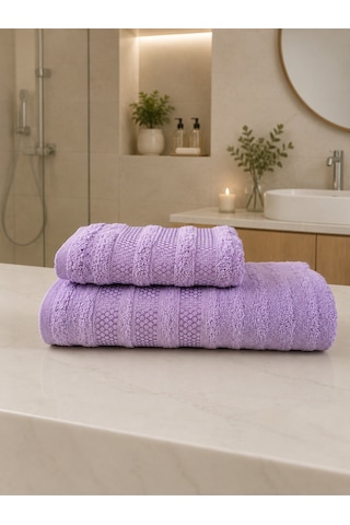 Pamuklu Saç Havlusu 50x90 Ve Banyo Havlusu 90x150 Yumuşak Dokulu Emici Saç Vebanyo Havlusu Mor