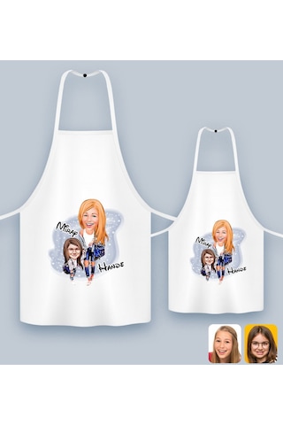 Bk Gift Kişiye Özel İkili Anne Kız Karikatürlü Mutfak Önlüğü Seti-2, Anneye , Anneler Günü leri