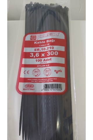 Pemsan 3.6X300 Plastik Cırt Kelepçe Kablo Bağı Siyah 100'Lu Paket