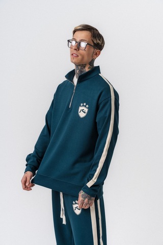 Respire Erkek Şerit Detaylı Yarım Fermuarlı Modal Sweatshirt Zümrüt
