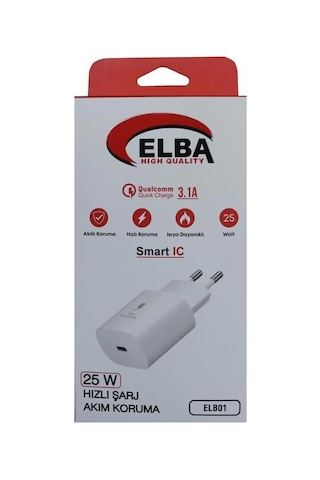 Elba Elb01-25wpd Beyaz 25w Şarj Kafa Type Usb-c Pd3.0-qc4.0 Akım Koruma-hızlı Şarj-ısıya Dayanıklı
