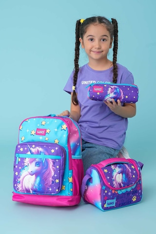 Wia Kız Çocuk Unicorn Desenli 3'lü Okul Çanta Seti Pembe