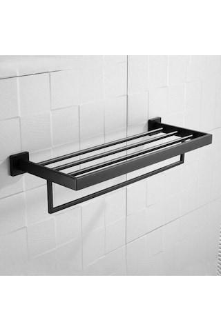 Metal Duvar Askılı Havlu Rafı Siyah