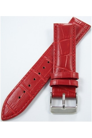 Kırmızı Deri Saat Kordonu 24Mm Saat Kayışı Dikişli Spor Kolçak