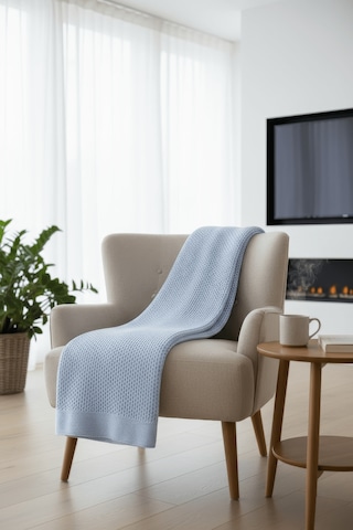Yumuşak Örgü Battaniye Düz 130x170 Cm Mavi Tek Kişilik Tv Battaniyesi Dekoratif Ve Hafif Mavi