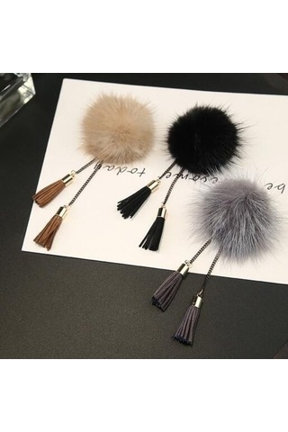 Flybuy Zincir Topu Şarap Püskül Kürk Kırmızısı Kadınlar İçin Broş Broş Ha Çok Renkli