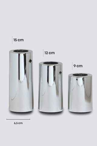 3 Lü Silver Krom Parlak Yüzey Mumluk Dekoratif Tealight Set Mum
