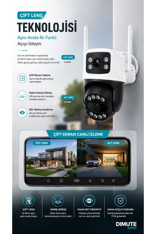 Cmr62 Çift Lens Wifi Güvenlik Kamerası Ptz Gece Görüşlü Hareket Takipli Ip Kamera