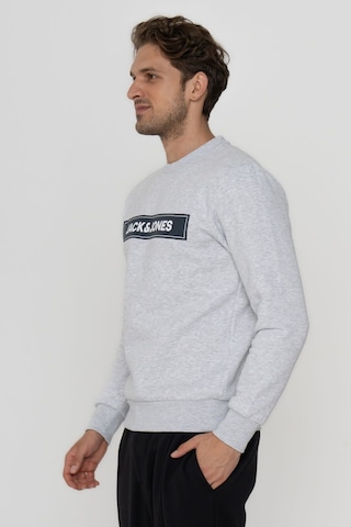 Jack & Jones Erkek Gögüs Logo Baskılı Sweatshirt - Minder 12193076 Beyaz Beyaz Melanj