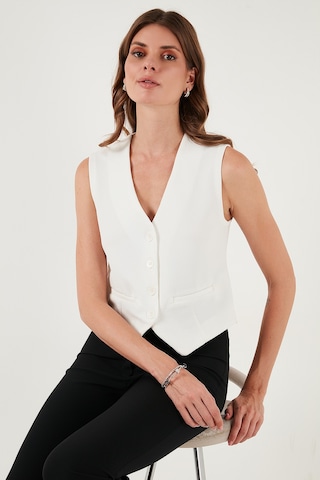 Lela Streç Fitted Fit V Yaka Düğmeli Bayan Yelek 5865971 Beyaz
