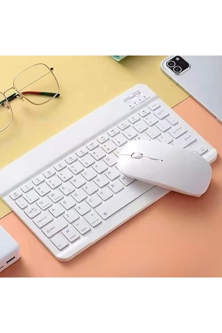 Şık Tasarımlı Bluetooth Kablosuz Klavye Ve Mouse Seti Android, Apple Uyumlu iOS Ve Windows Uyumlu Şarj Edileb Diğer