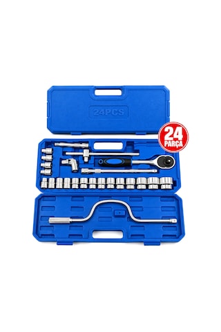 24 Parça 1/2 Inc Dr.socket Set Lokma - Soket - Adaptör - Cırcır Kolu Chrome Vanadıum Metal Çantalı Aklby-bsva58