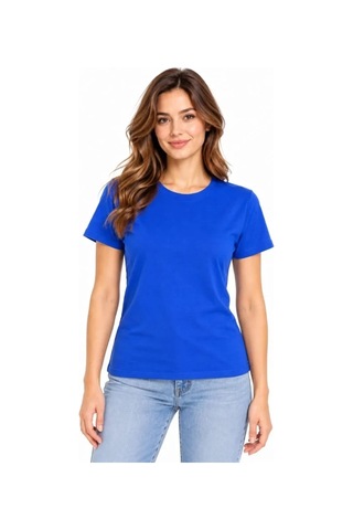 DefyModa Basic Tişört Bisiklet Yaka Kısa Kol Günlük Yazlık Slim Fit T-shirt Mavi