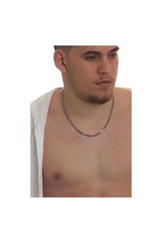 Labalaba Erkek Gri Örme Model Çelik Zincir Kolye Gümüş