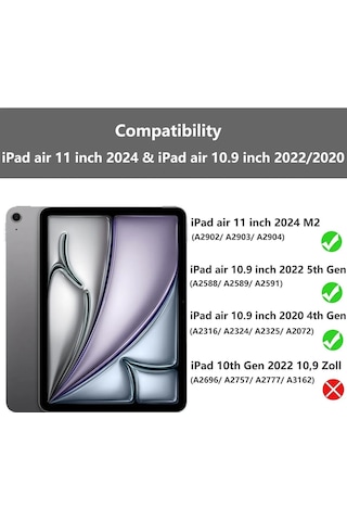 Apple Uyumlu iPad Air 11 İnç M2 2024 Kılıf Pen Slot Charging Case Kalem Bölmeli A2902 A2903 A2904 Kapaklı Kılıf
