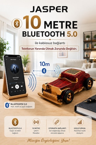 Jasper Jpr-1524 Dekoratif Bluetooth Hoparlör Telefon Standı Retro Klasik Araba Tasarım 3w 1200 Mah