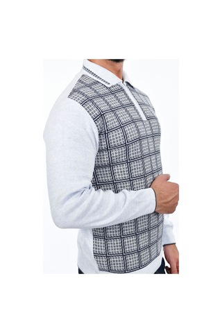 Kamalı Yakalı Baba Kazak Çizgili Baba Kazak Baba Triko Yakalı Erkek Kazak Polo Yaka Beyaz