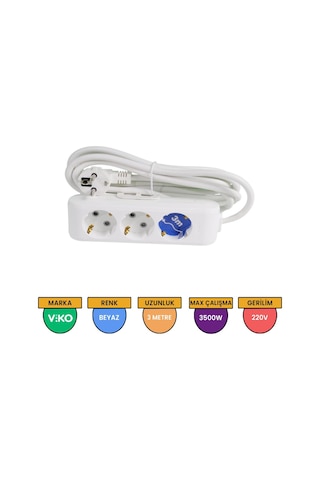 Viko Multi-let 3'lü Grup Priz Topraklı Çocuk Korumalı 3 Metre Beyaz – 90113303
