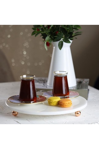 Akayev Mermer Beyaz 30 CM Rose Gold Boncuk Ayaklı Yuvarlak Sunuml