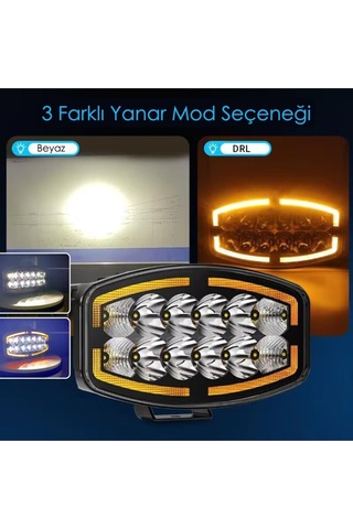 10'' Beyaz Turuncu Led Spot Projektör + Drl Tır Kamyon Off Road 12-24volt 1 Adet