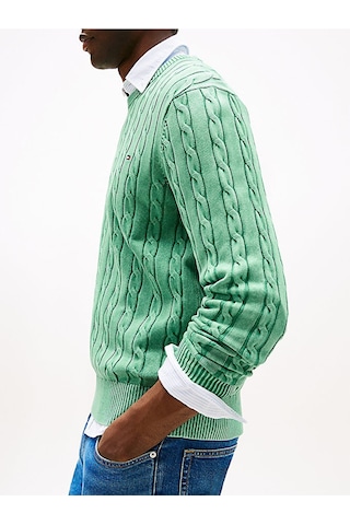 Tommy Hilfiger Classıc Cable Gmd C Nk Erkek Yeşil Kazak - Mw0mw39524