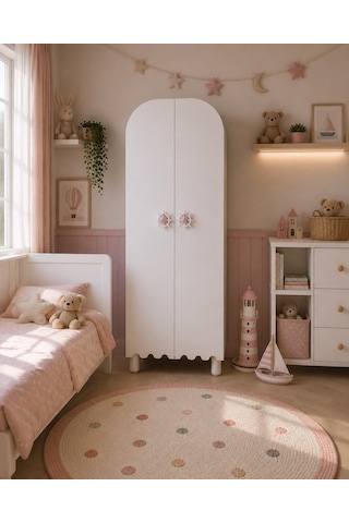 Gemici Oval 2 Kapaklı Dolap Tamamı Mdf Pembe Beyaz - Pembe
