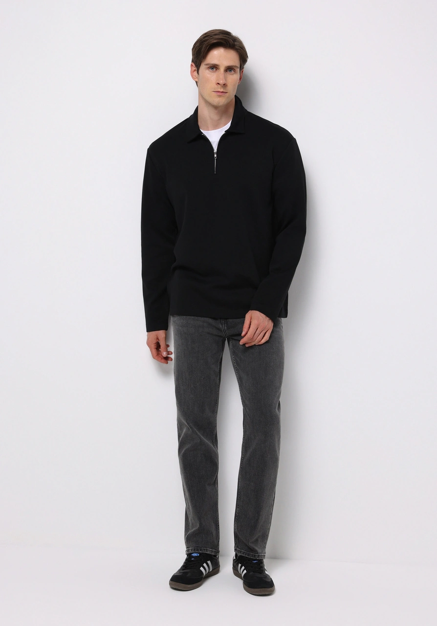 Colin's Colins Comfort Fit Polo Yaka Düz Erkek Siyah Uzun Kol Tişört Cl1077104 Q1.v2 Blk Siyah