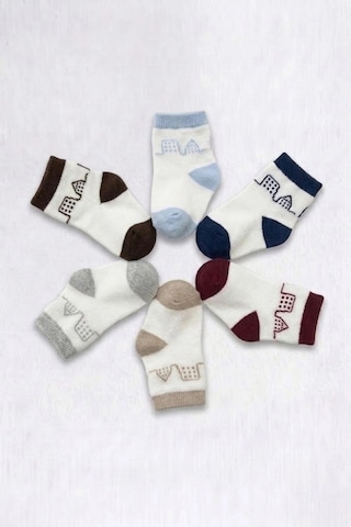 Cocole Socks Erkek Bebek Soket Çorabı Kraft Kutulu 6'lı Set Pamuklu 0-1 Yaş Mimari Desenli Çok Renkli