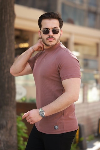 Veraura Lifestyle Erkek Yarım Balıkçı Yaka Kısa Kollu T-shirt Gülkurusu
