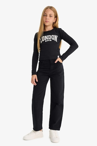 Defacto Kız Çocuk Slim Fit Dar Kesim Bisiklet Yaka Baskılı Fitilli Kaşkorse Uzun Kollu Tişört C7465a825aubk81 Siyah